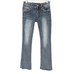 Rock Revival Celine Bootcut Jeans Women 28 Blue Low Rise Flap Pocket Rhinestone